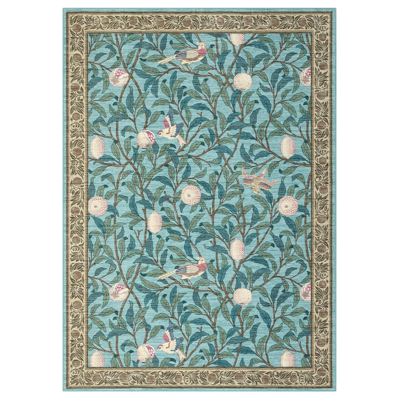 Botanical Washable 10x13 Living Room Rugs Stain Resistant Under Bed Rug for Bedroom Cute Throw Carpet Nursery Kids Room Classroom Modern Floor Cover Light Blue