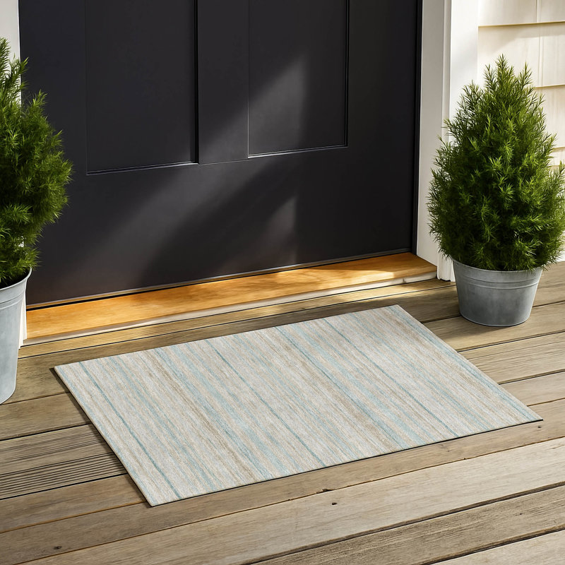Tapis rayé Ceajay ACN3106 lavable à la machine pour l'intérieur et l'extérieur, Lin, 2 pi 6 po x 3 pi 10 po