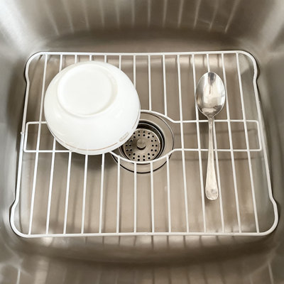 Heavy-Duty Coated Steel Sink Protector Grid - Scratch-Resistant Kitchen Sink Grate Insert With Raised Edges And Center Drain