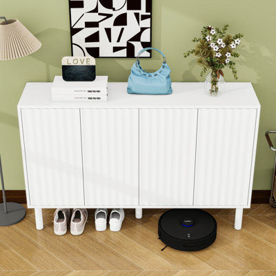 Minimalist Shoe Cabinet with Fluted Doors, 5 Solid Wood Legs and Adjustable Shelves for Entryway