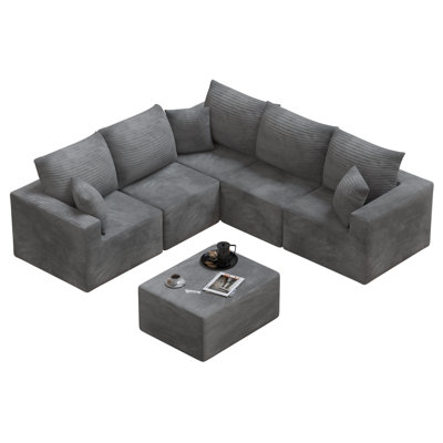 98.4" Compression Couch Modular Sectional Sofa with Pillows, 5-Seater Deep Seat Convertible Cloud Sofa,with 6 Modules for Living Room
