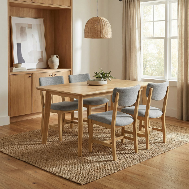 Rustic Farmhouse Solid Wood Dining Table with 4 Upholstered Chairs, 5-Piece Minimalist Dining Set for Kitchen and Dining Room