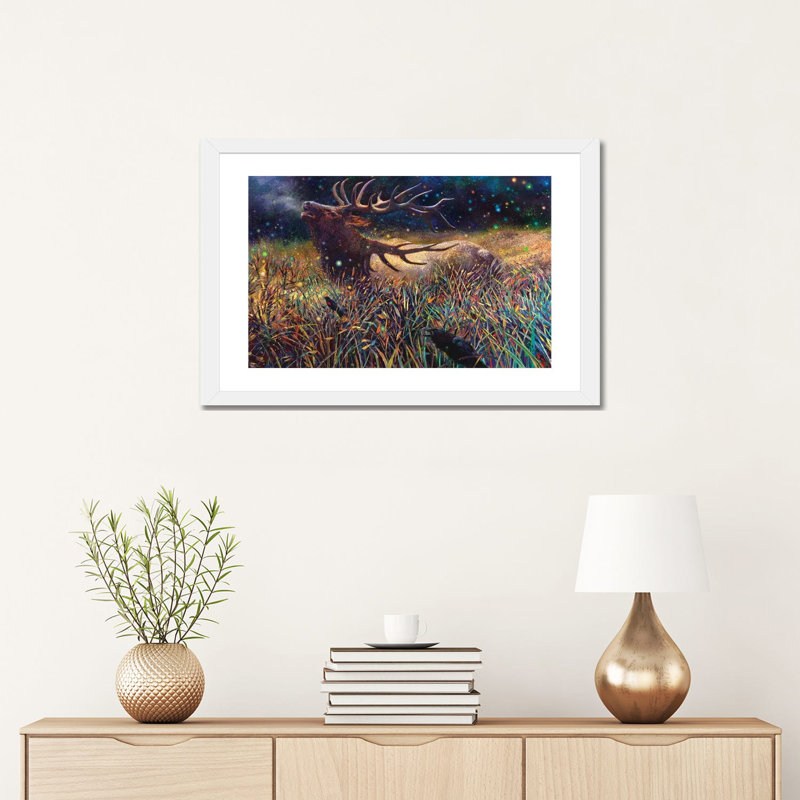 « Wapiti » par Iris Scott-impression d’art graphique, H 16 po x l 24 po x P 1 po, Papier encadré blanc, Blanc