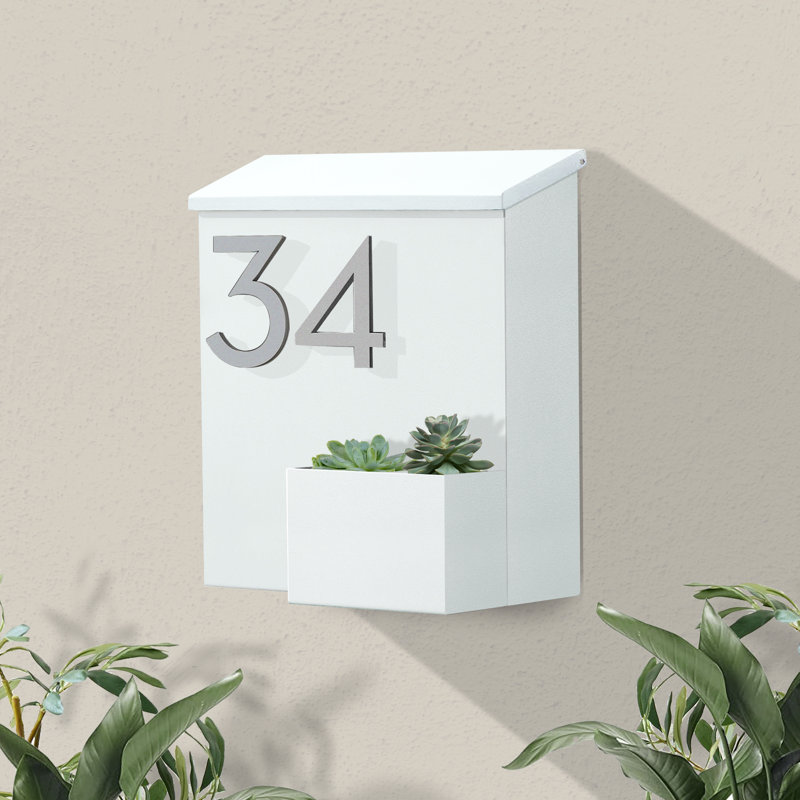 Boîte aux lettres murale en acier Greetings, Argent, Blanc, Oui
