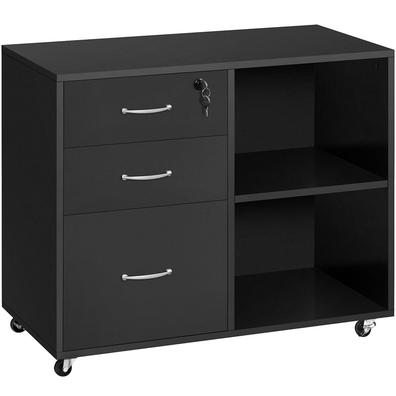 Brezina 80cm Wide 3 -Drawer File Cabinet, Black