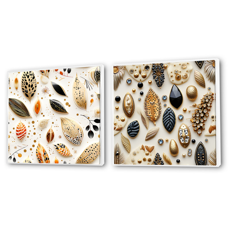 Ivor - Ensemble de 2 collages carrés botaniques abstraits, Cadre flottant blanc, H 30 po x l 61 po