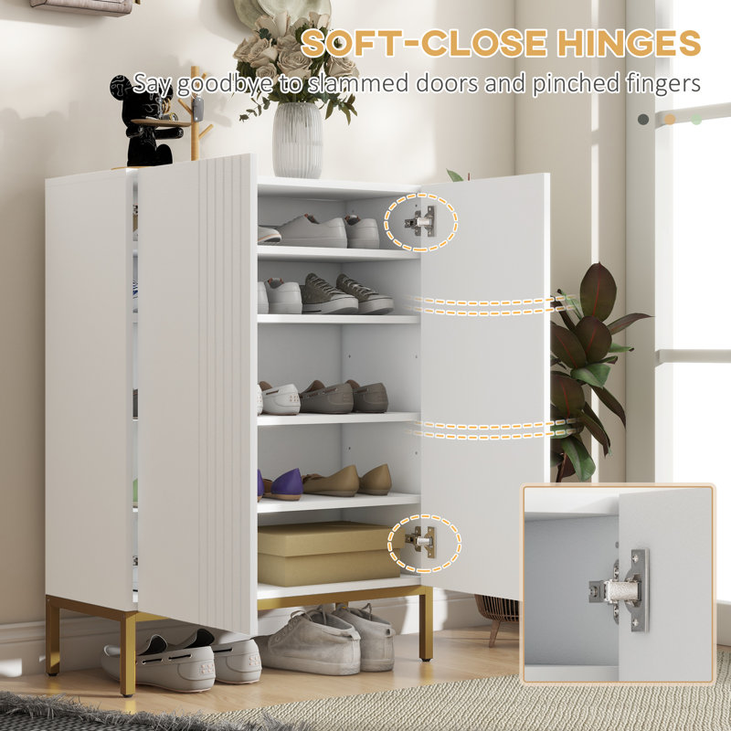 Shoe Storage Cabinet with Adjustable Shelves and Soft-Close Hinges