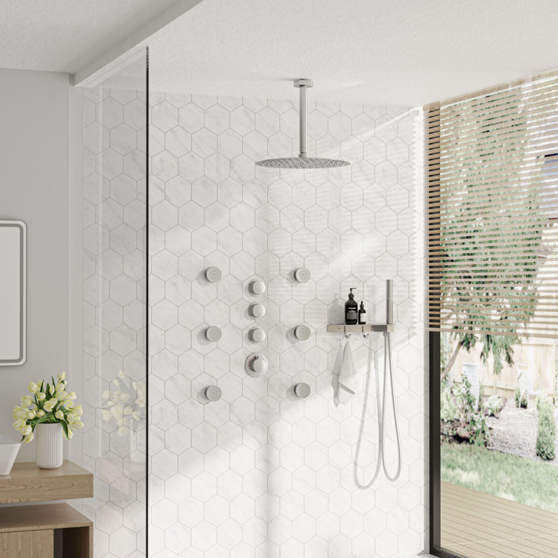 Système de douche thermostatique complet avec valve brute, Nickel brossé