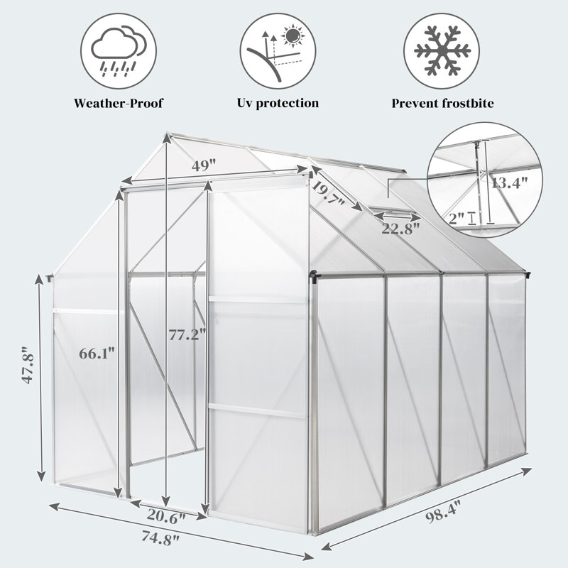 74.8" W x 98.4" D Greenhouse, Silver
