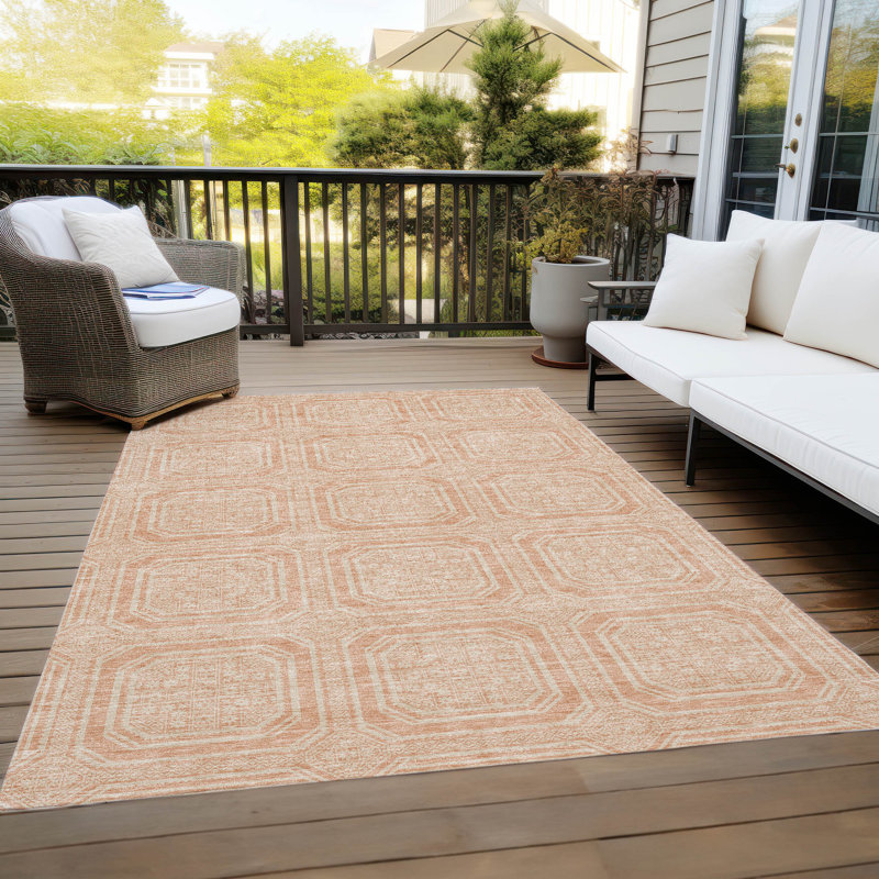 Machine Washable Indoor/Outdoor Claudian ACN1460 Peach Rug, Rectangle 10' x 14'