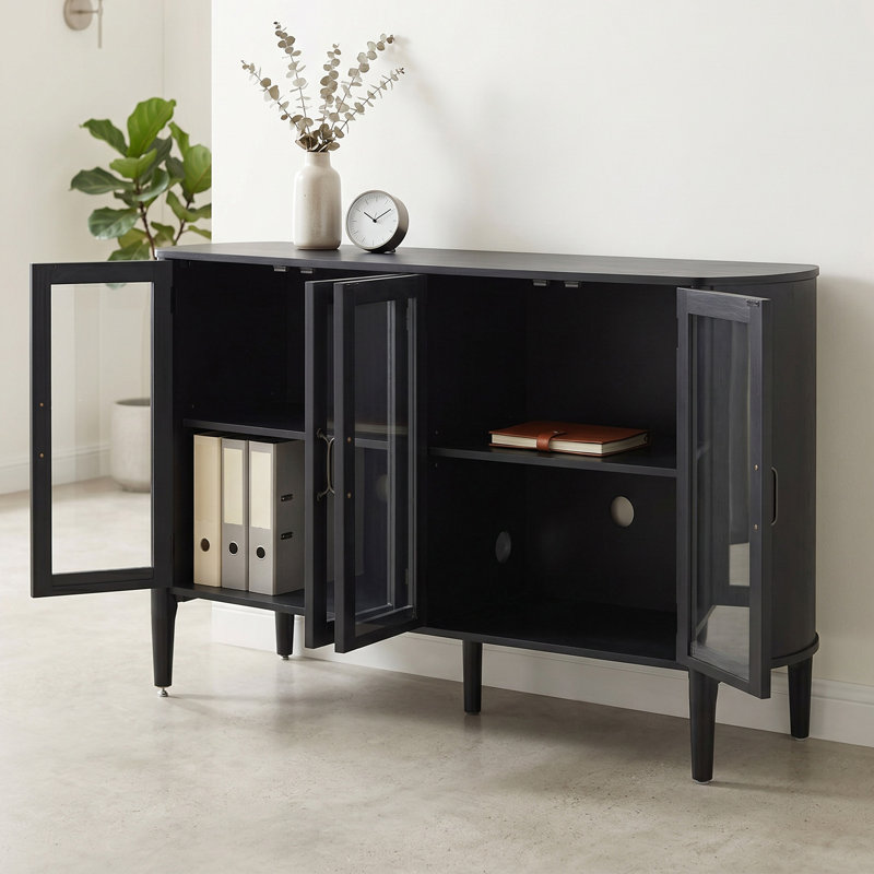 58" Wide 4 - Door Filing Credenza Office Storage Cabinets With Adjustable Shelves, Black