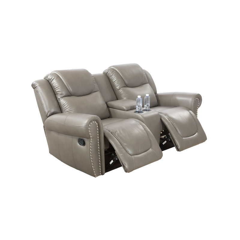 Alexous 77.5" Faux Leather Rolled Arm Reclining Loveseat, Gray