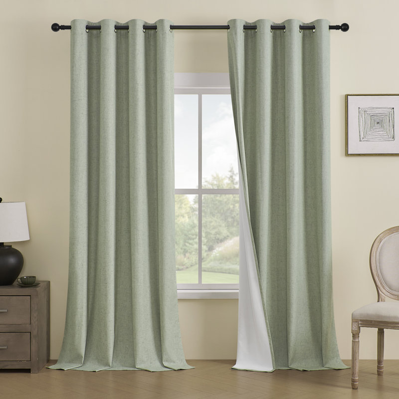  Panneau de rideau à œillets en lin de couleur unie 100% imperméable et occultant Leming (ensemble de 2), L 52 po x L 96 po