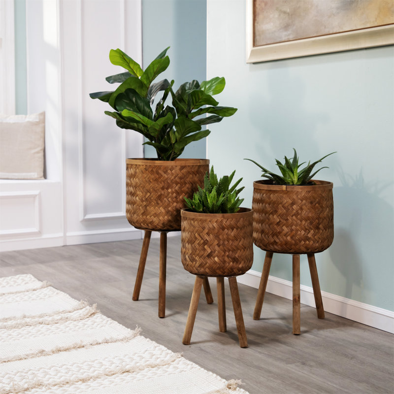 Jardinières en bambou S / 3 11/13/15 po brun
