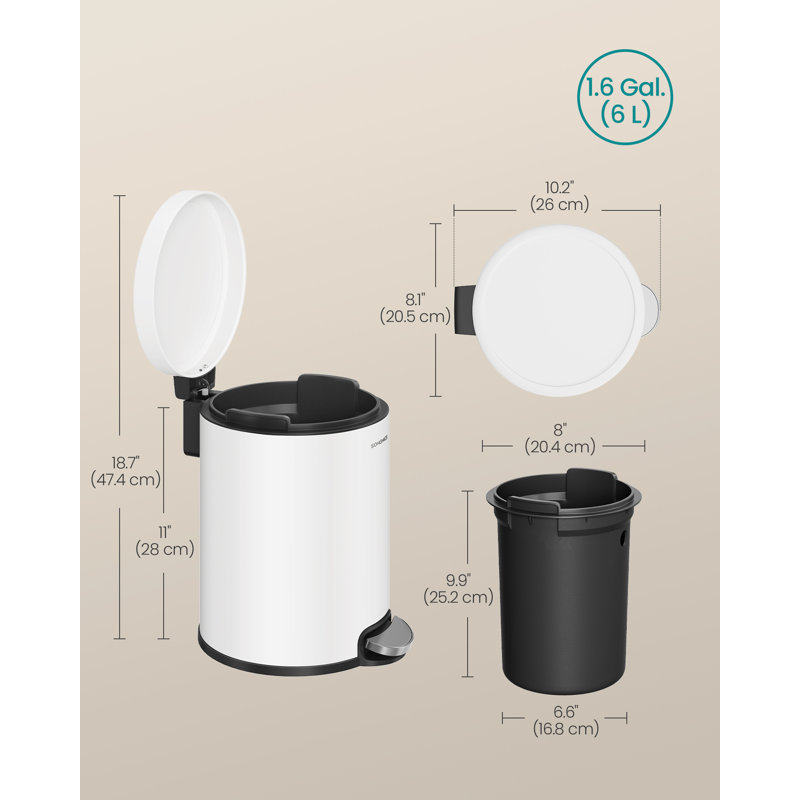 20.5x26x28cm Plastic Touch Top Waste Bin - 3L, White