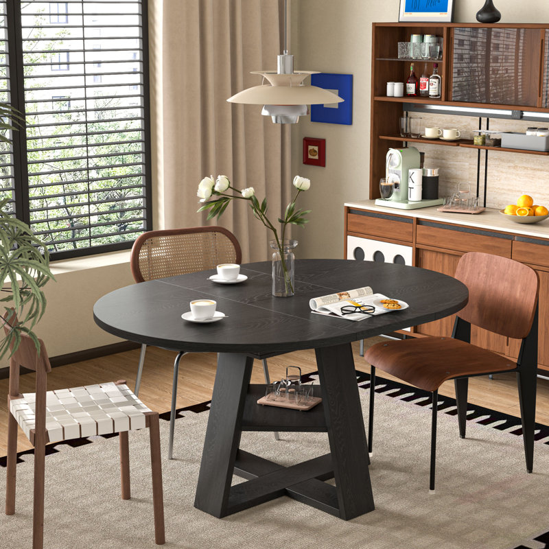 Extendable Dining Table For 4-6 People, Round Dining Table, Black