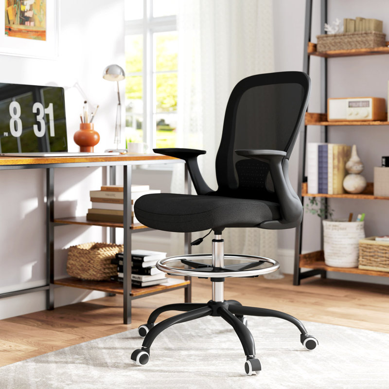 Mesh Drafting Chair, Black, Black