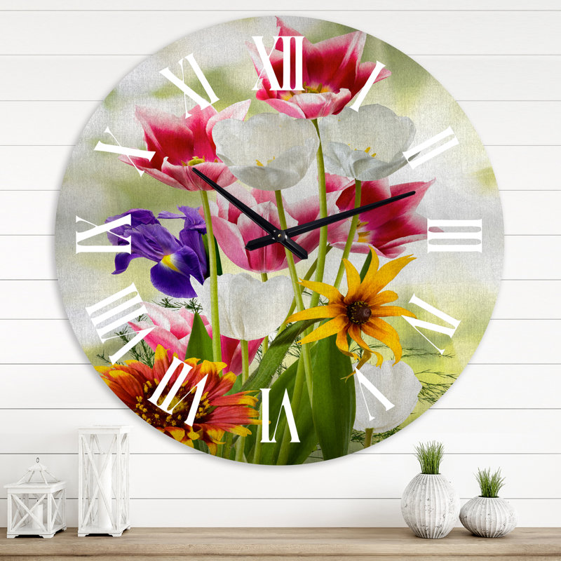 Horloge murale traditionnelle vibrante rouge mauve et jaune, Grand