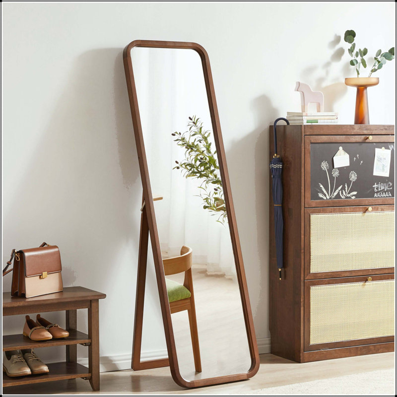Full Length Mirror with Solid Beech Wood Frame and Walnut Finish