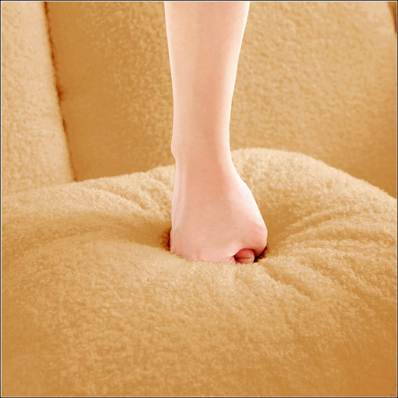 Canapé droit avec coussins en tissu Teddy, pour des espaces de vie confortables et élégants, Camel