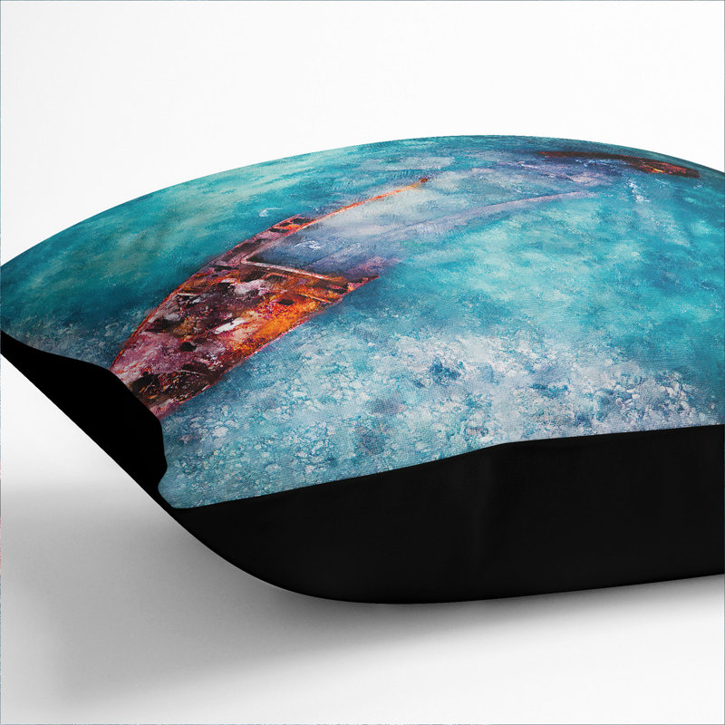 Wreck Of A Boat Painting Square Throw Cushion, 55cm H x 55cm W x 20cm D, Black