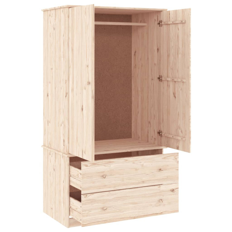 Aabas 2 Door Solid Wood Wardrobe, Brown