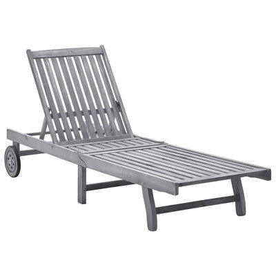 Fauteuil inclinable d'extérieur réglable en hauteur en bois d'acacia massif gris Sun Lounger