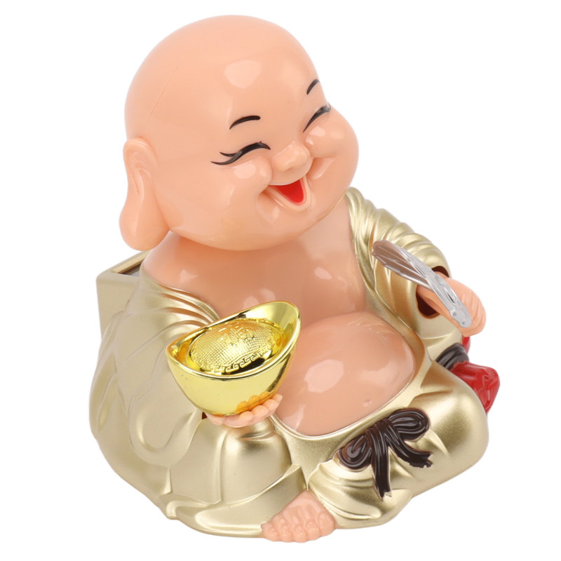 Home Solar Powered Laughing Buddha Ornament Automatic Nodding Smiling Decoration for Car