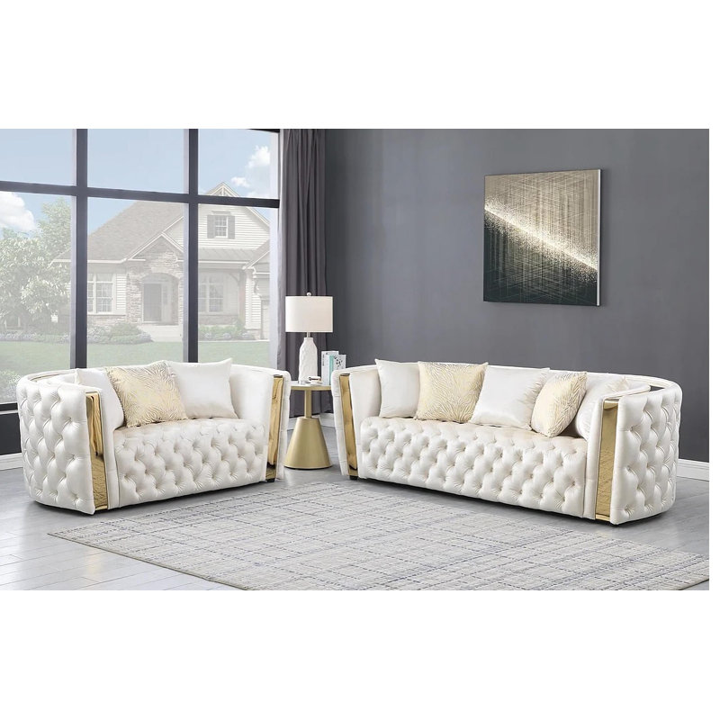Ensemble de salon 2 pièces Fairon, Tissu blanc