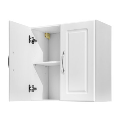 White Wall Mounted Laundry Room Cabinet with Adjustable Shelf, 2-Door Hanging Storage Cupboard for Kitchen & Bathroom