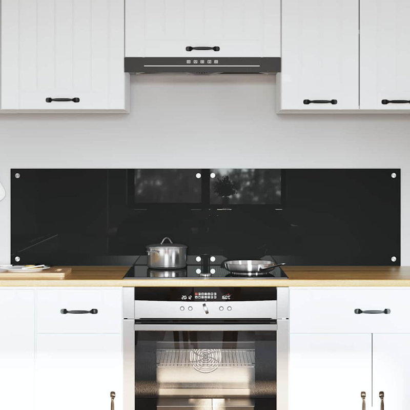 Vidaxl Kitchen Backsplash White 80 X 40 Cm Tempered Glass, Black, 40cm H x 80cm W