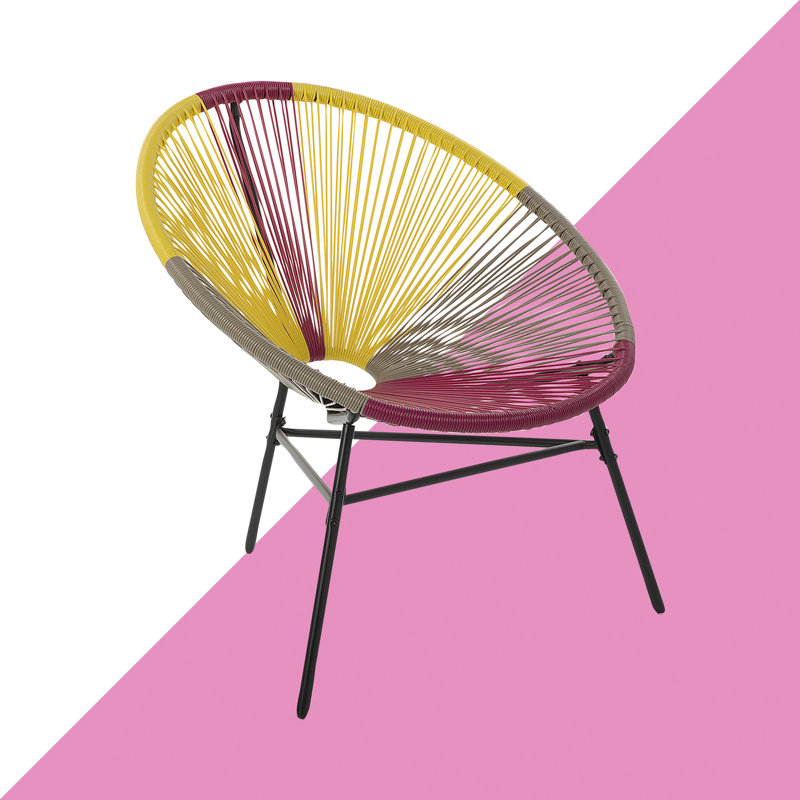 Carvalho Wicker Outdoor Lounge Chair, Black/Yellow/Pink