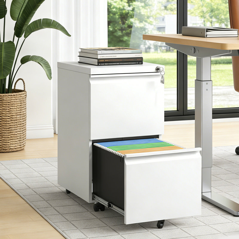 14.6"W Fully Assembled 2-Drawer Metal Filing Cabinets with Lock,Rolling File Cabinets for Home Office, Wheels requires assembly