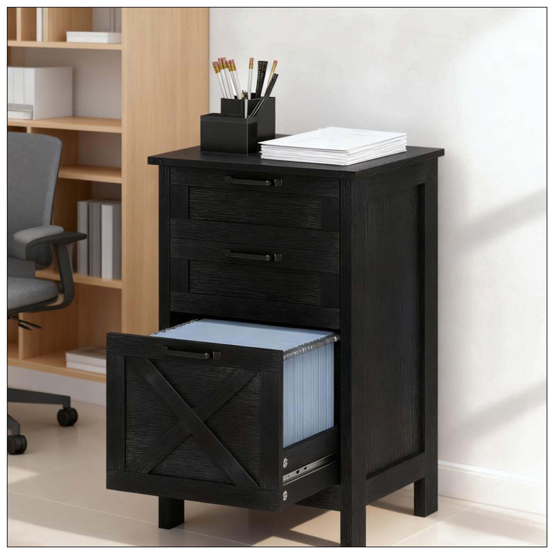 Classeur 3 tiroirs Rustic Farmhouse Office Storage Home Office, Distressed Black