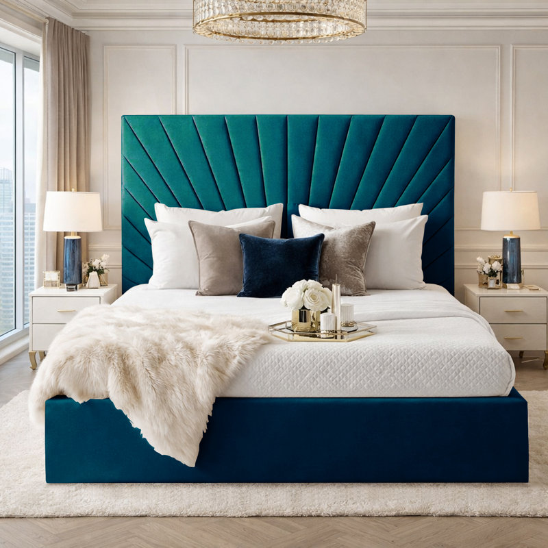 Upholstered Velvet Bed, Small Double (4'), Mallard