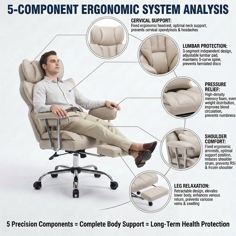 Fauteuil de direction ergonomique robuste à haut dossier avec repose-pieds rétractable 400 lb, Gray