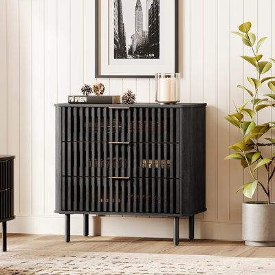 End Table With Curved Profile Design and Large Drawers, Mid Century Modern Wooden End Table for Living Room, Bedroom, Sofa Office