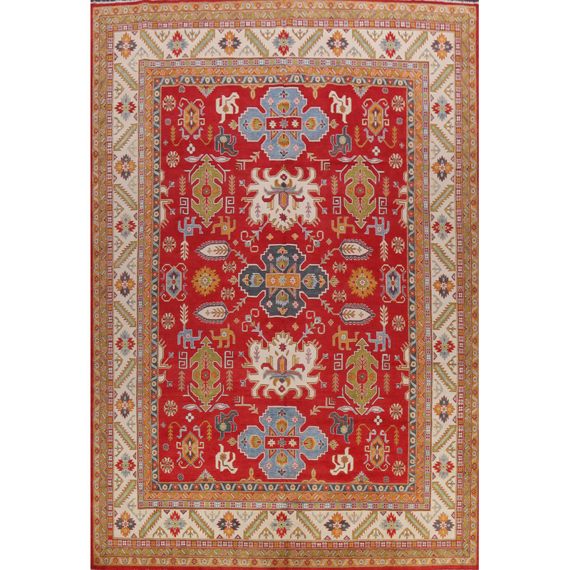 Tapis unique en laine noué à la main 13 pi 2 po x 15 pi 11 po nouvel âge en rouge / beige / vert