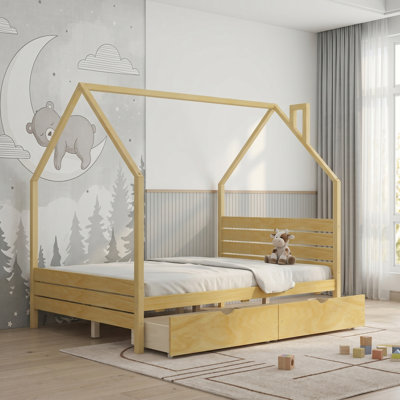 Lit en bois avec tiroirs de rangement