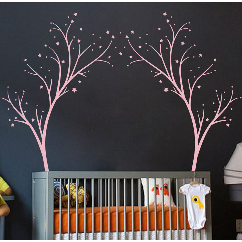 Décalcomanie murale arbres étoiles, H 80 po x l 99 po x P 0,01 po, Rose œillet