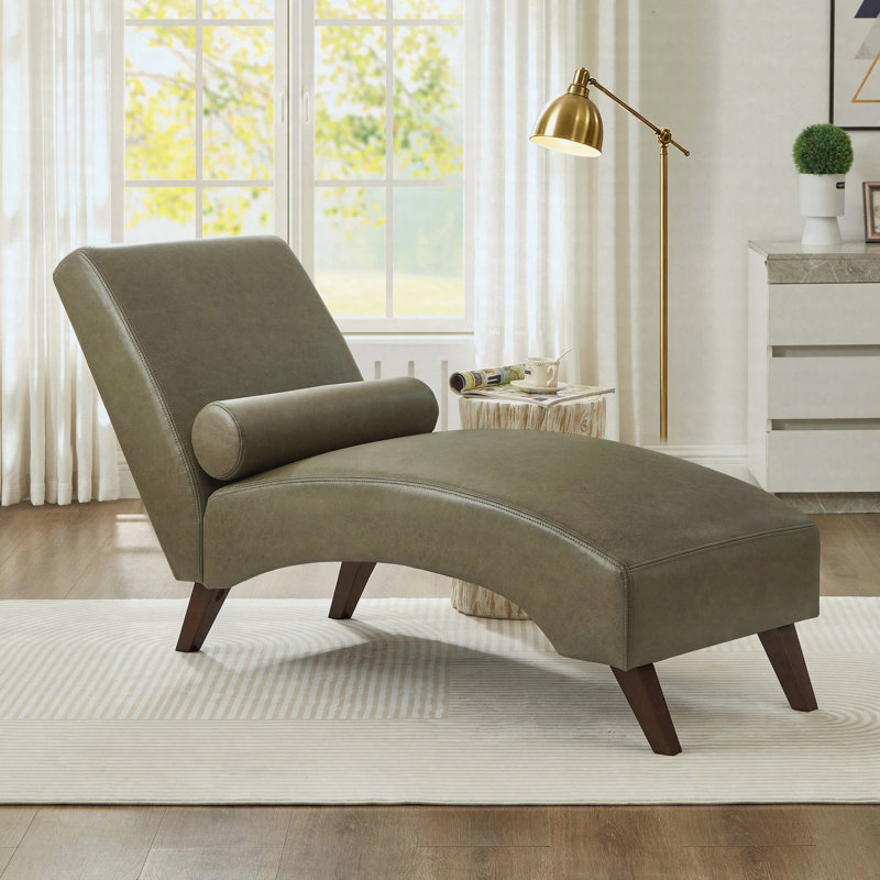 Chaise longue rembourrée de style Mid-Century courbé, Olive Green