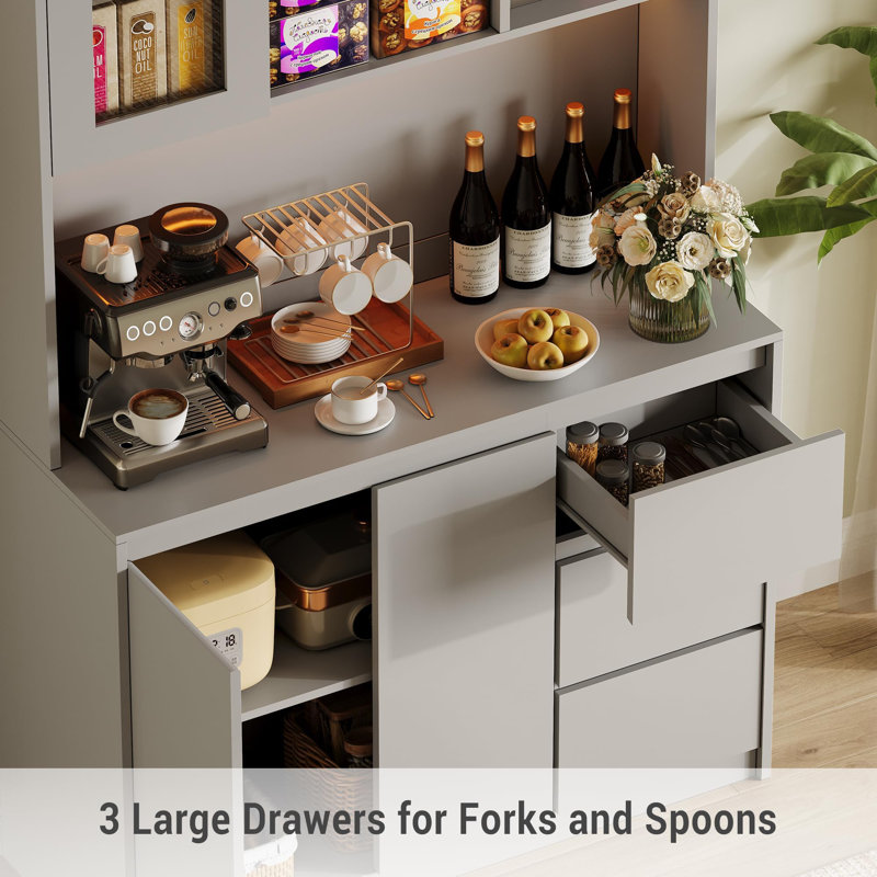 Kitchen Pantry Cabinet,71 in Tall Storage Cabinet with Doors&Shelves Adjustable, Kitchen Storage Hutch with Microwave Shelf, Led Lights&Charging Station,Corner Pantry Cabinet
