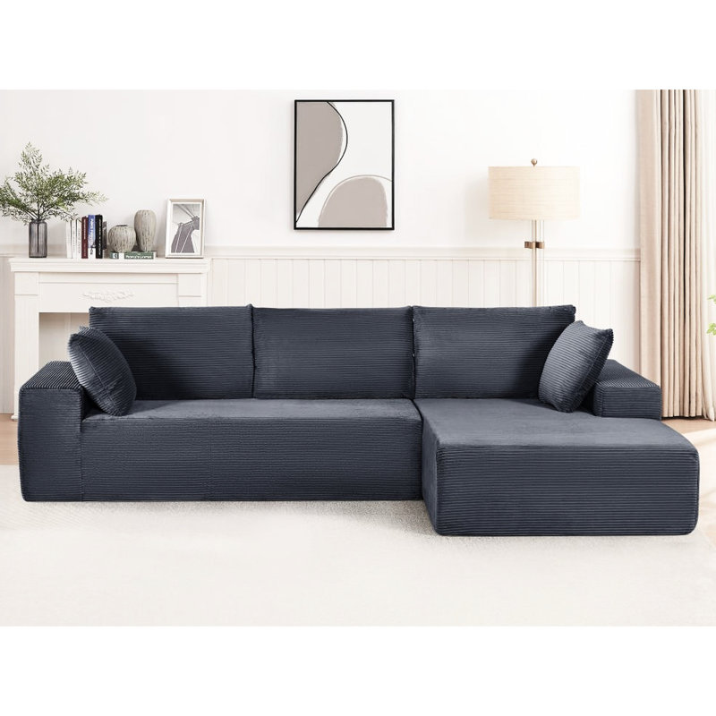 Canapé d'angle convertible gris foncé, en velours côtelé doux, confortable 4 places avec rembourrage en mousse haute densité, idéal pour le salon et la chambre. Aucun montage requis. Confort et détente à la maison.