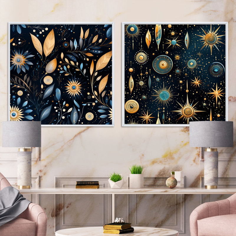 Passendale - Ensemble de 2 collages carrés botaniques abstraits, Cadre flottant blanc, H 16 po x l 33 po