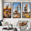 «Gold Oil Rigs Fields In Texas», 3 pièces sur toile-2045220135-2045220141