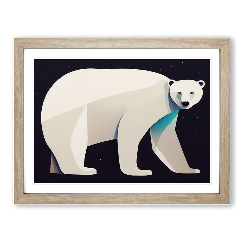 Dashing Polar Bear - Single Picture Frame Print, Oak, 46cm H x 64cm W x 2cm D