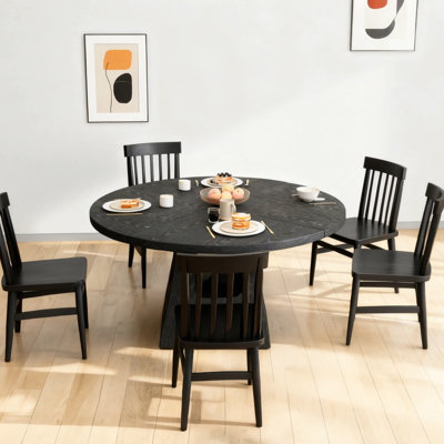 Round Dining Table for 4-6,47 Inch Round Dinner Table with Wooden Tabletop and Storage Base,Farmhouse Dining Table,Wood Kitchen Table for Dining Room,