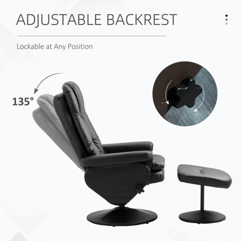 Black Faux Leather Swivel Recliner with Ottoman