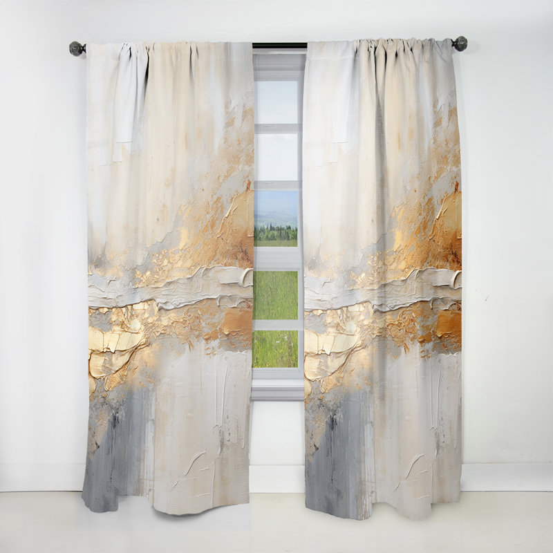 Derron Golden And Beige Abstract Fusion I - Nautical Velvet Curtain - Room Darkening - 1 panel, 52" W x 120" L