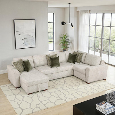 Orrin Modern & Contemporary Sectional - Large Microfiber Sectional with Pull-Out Bed, Storage Chaise, Drop-Down Backs, and 8 Pillows. by Ebern Designs